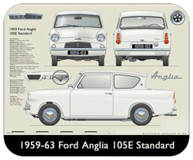 Ford Anglia 105E Standard 1959-63 Place Mat, Small